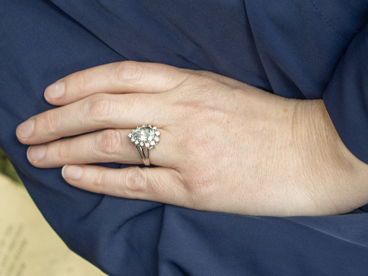 Pear-Cut Aquamarine and Diamond Halo Cocktail Ring