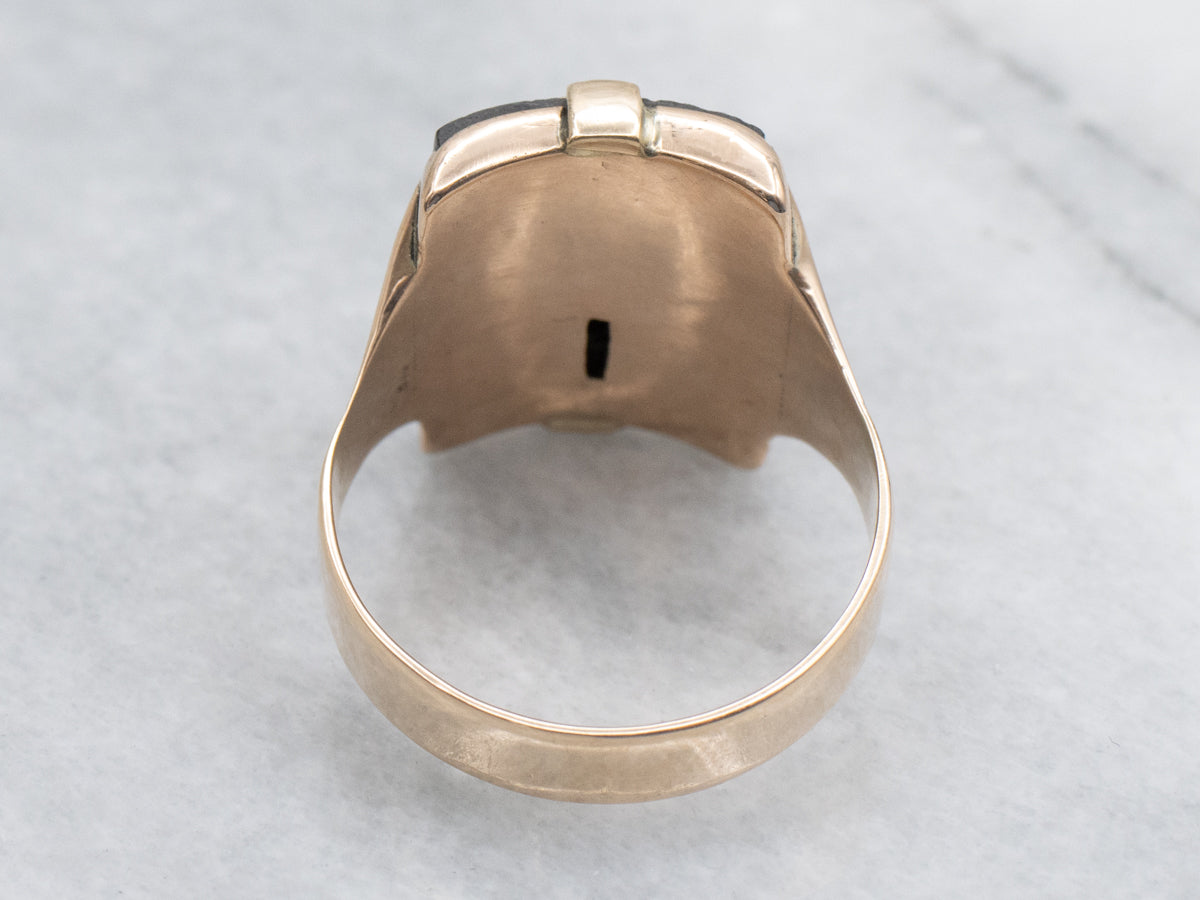 Antique Black Onyx Old English Initial "J" Rose Gold Signet Ring