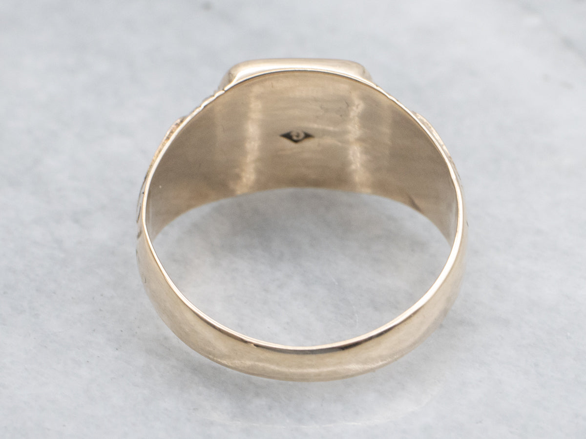 Antique Gold Etched Scrolling Signet Ring