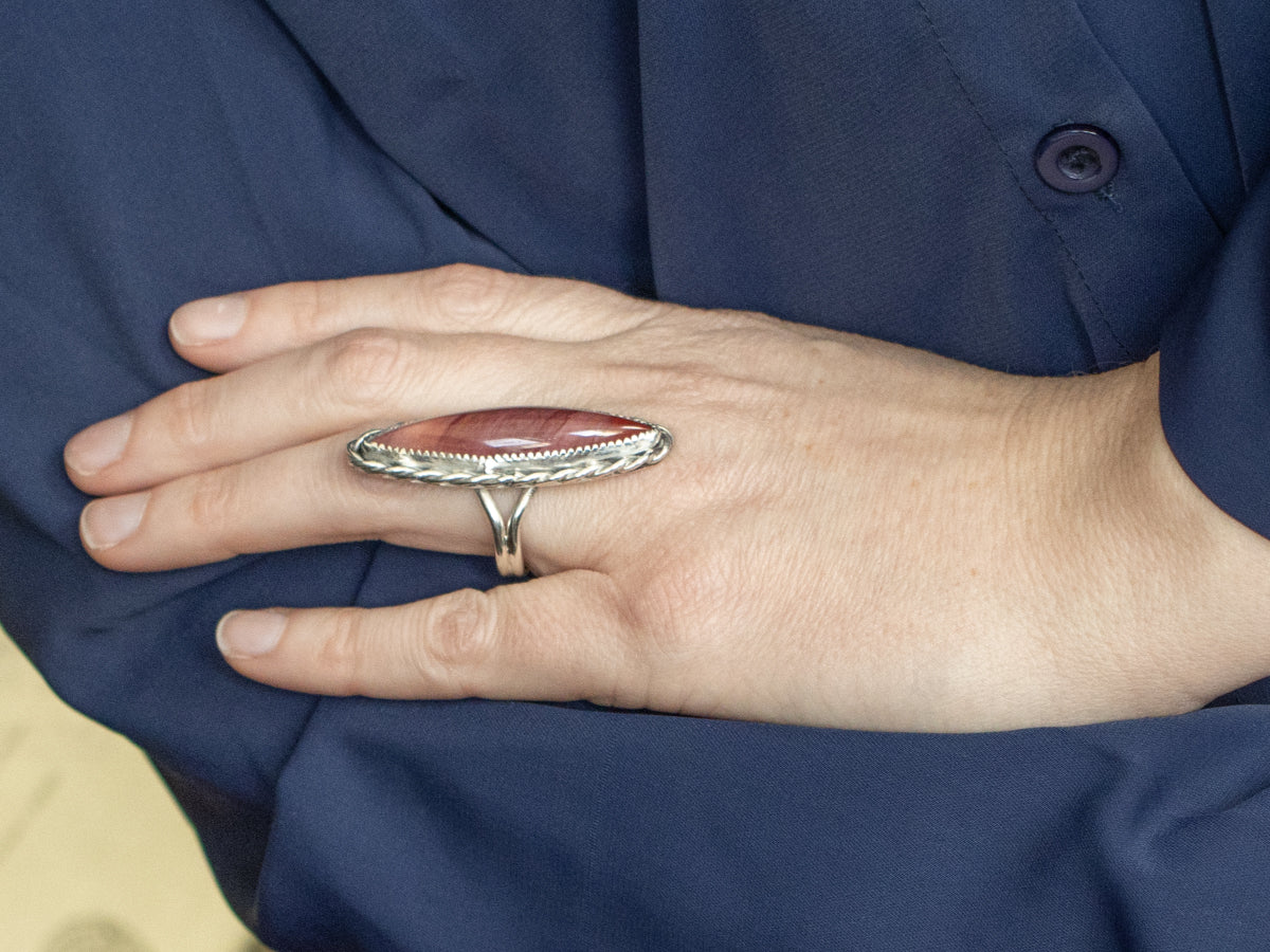 Michael R. Rogers Acclaimed Paiute Artist Sterling Silver Jasper Split Shank Ring