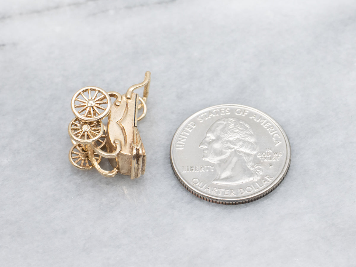Vintage 1950s Enamel Baby in Carriage Yellow Gold Charm