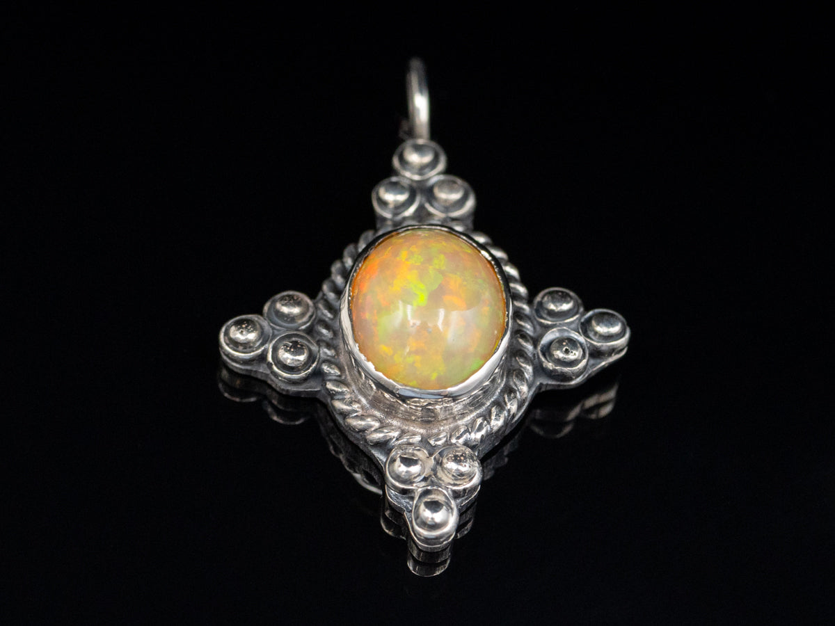 Sterling Silver Opal Pendant with Rope Frame and Dot Details