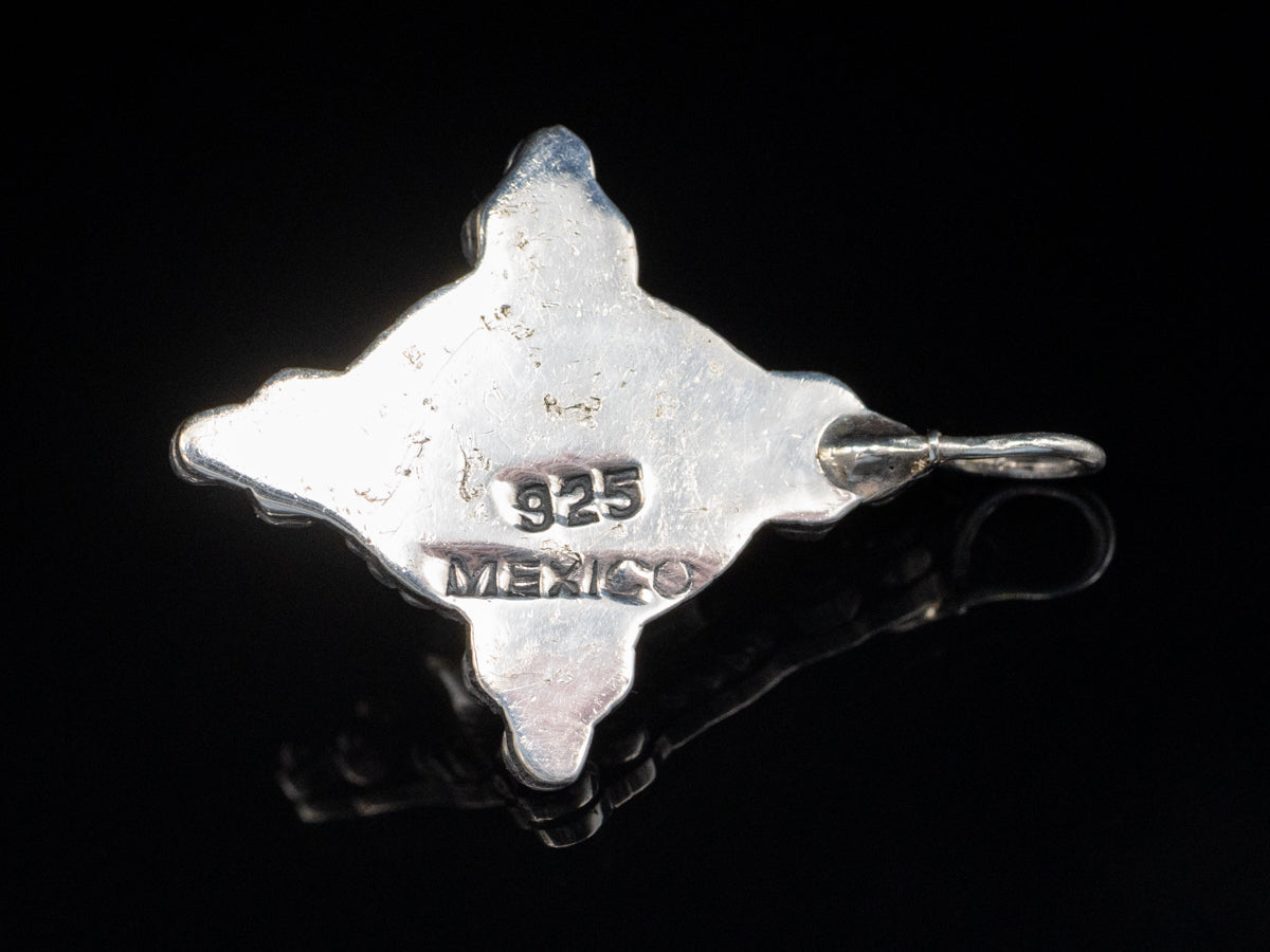 Sterling Silver Opal Pendant with Rope Frame and Dot Details