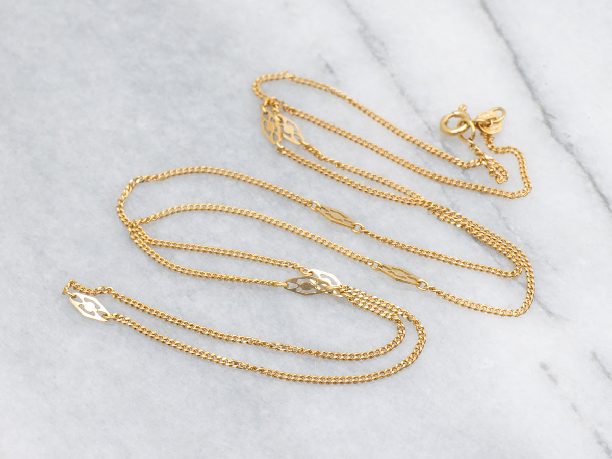 Vintage 18-Karat Yellow Gold Marquise Link Station Chain Necklace