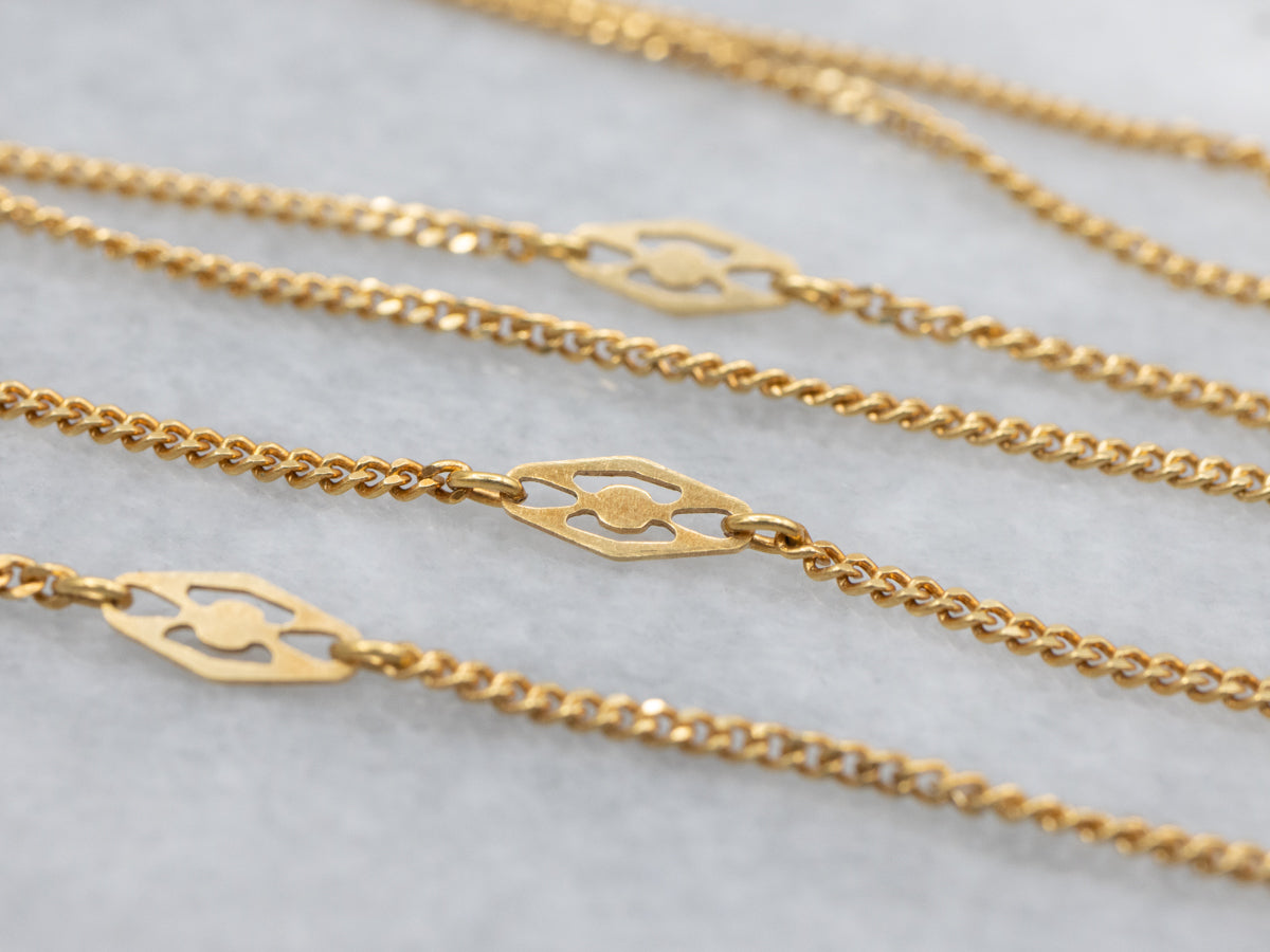 Vintage 18-Karat Yellow Gold Marquise Link Station Chain Necklace