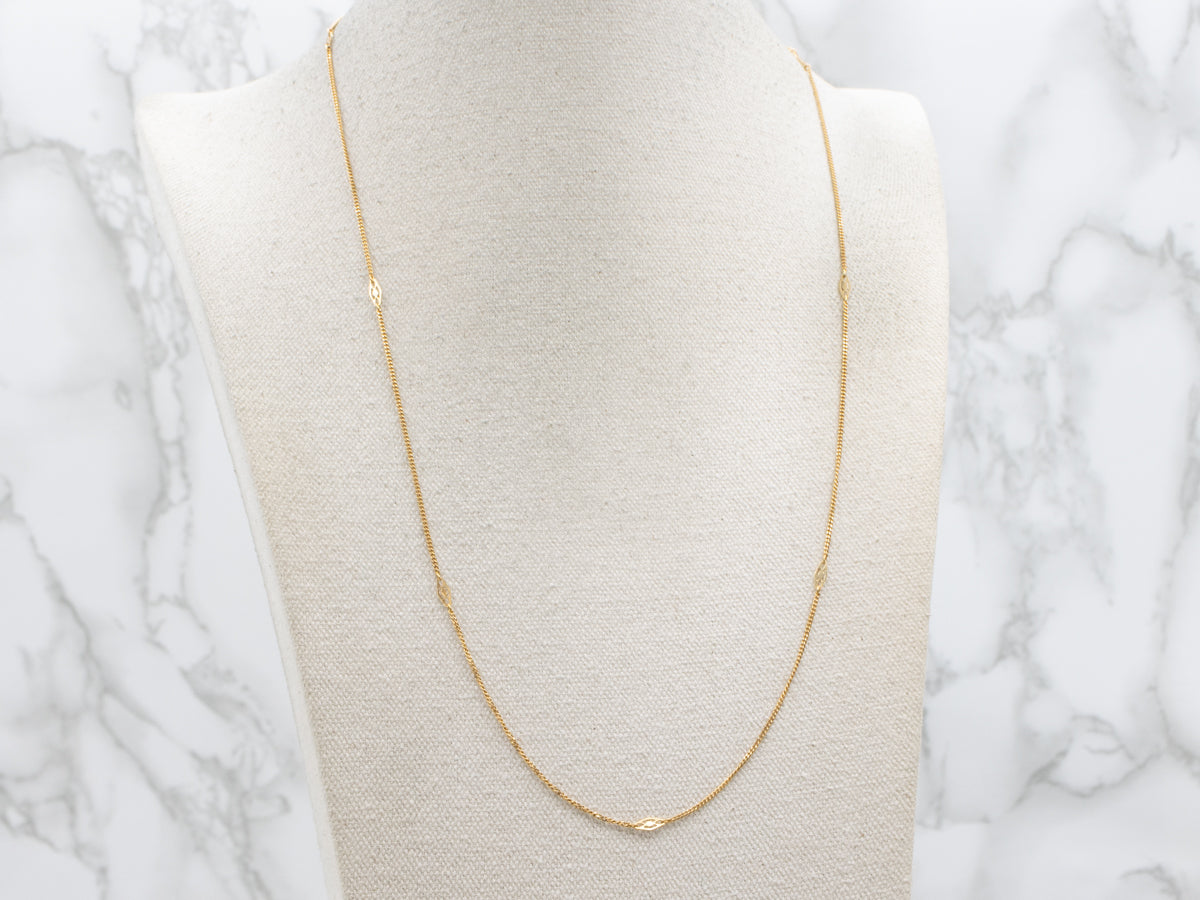 Vintage 18-Karat Yellow Gold Marquise Link Station Chain Necklace