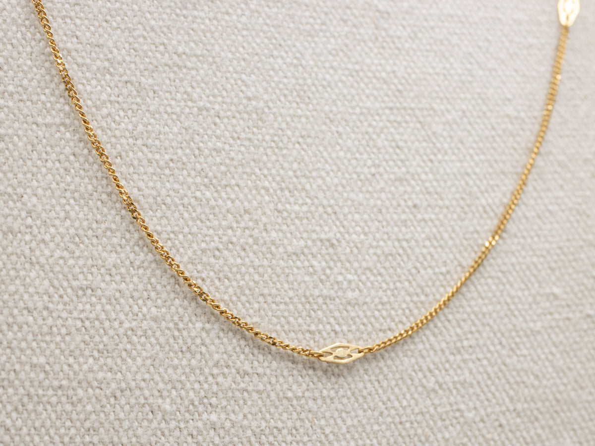 Vintage 18-Karat Yellow Gold Marquise Link Station Chain Necklace