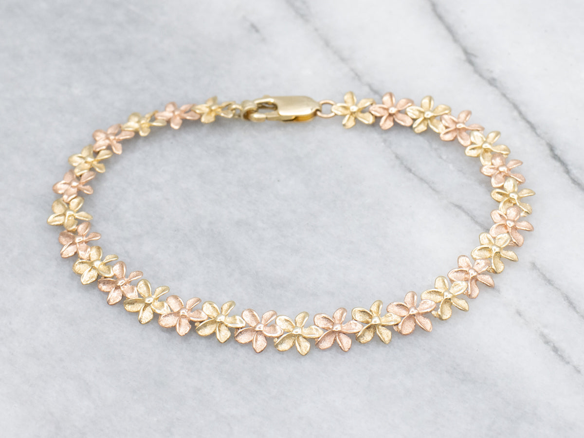 Vintage Yellow and Rose Gold Flower Link Bracelet