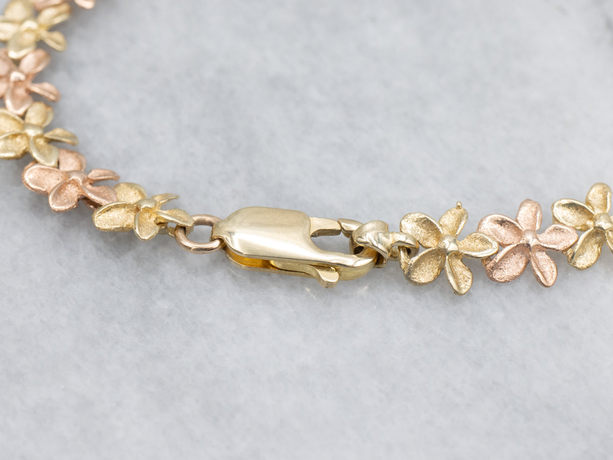 Vintage Yellow and Rose Gold Flower Link Bracelet