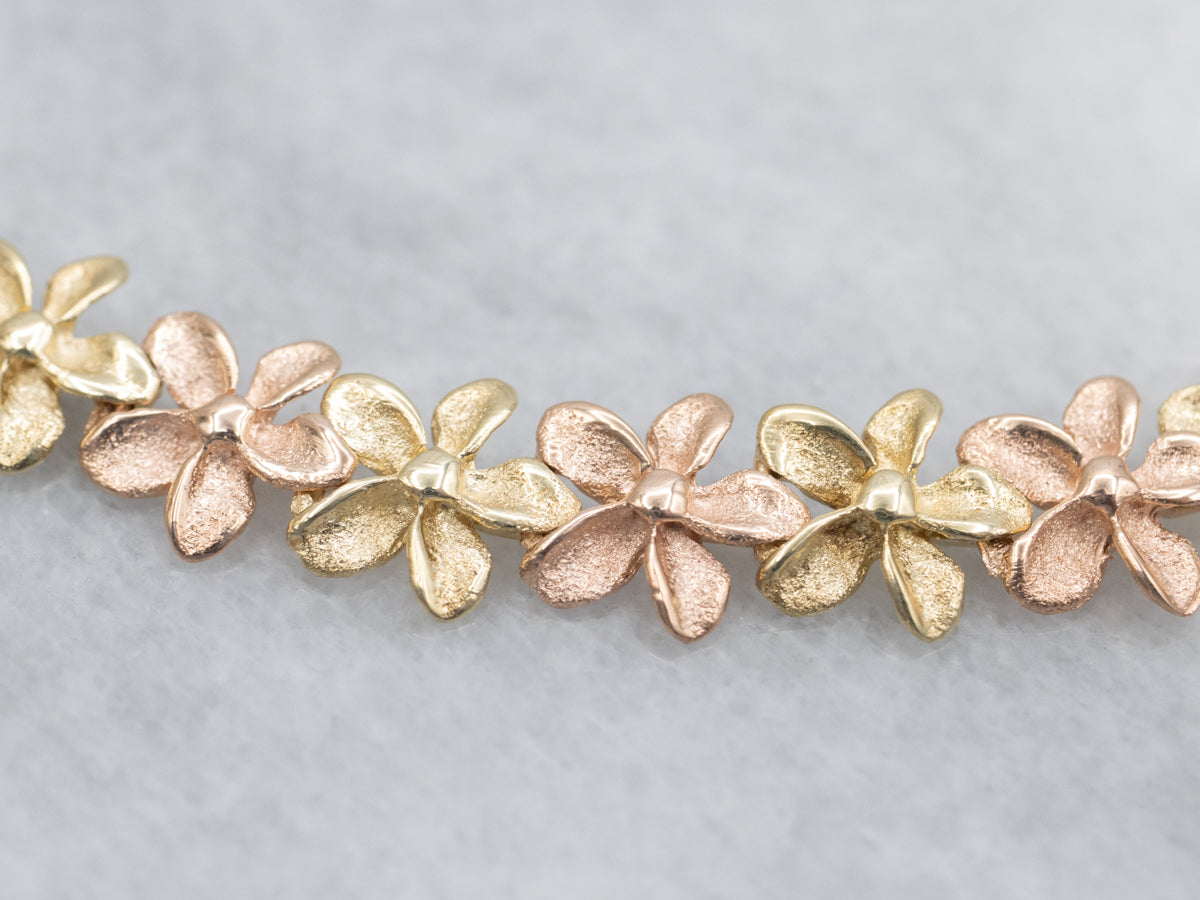 Vintage Yellow and Rose Gold Flower Link Bracelet