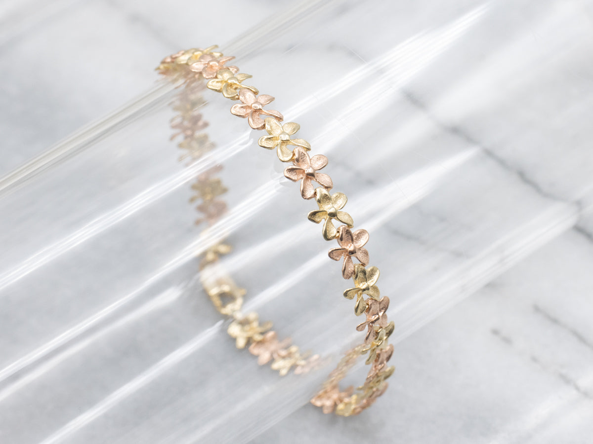 Vintage Yellow and Rose Gold Flower Link Bracelet