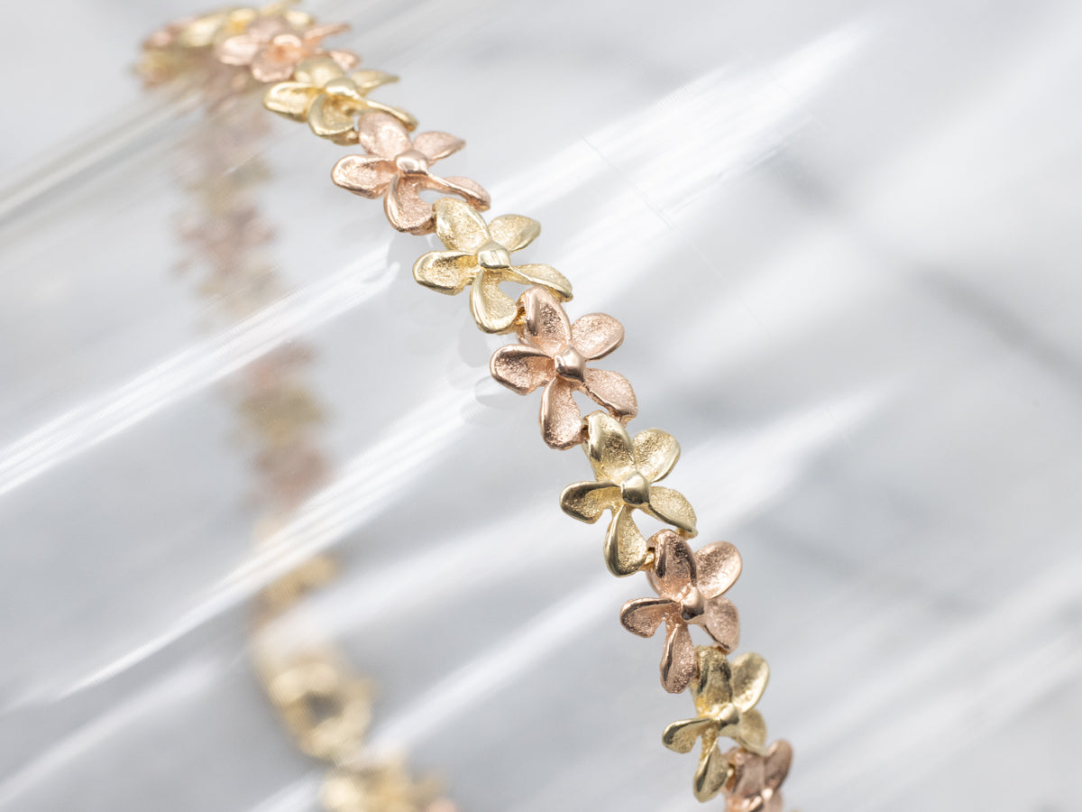 Vintage Yellow and Rose Gold Flower Link Bracelet