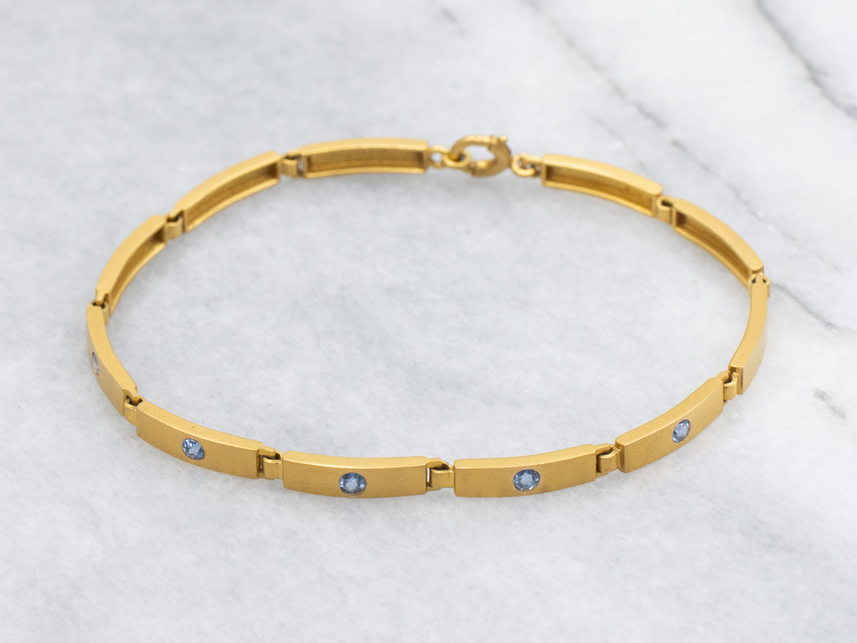 Antique Bloomed Gold and Sapphire Bar-Link Bracelet