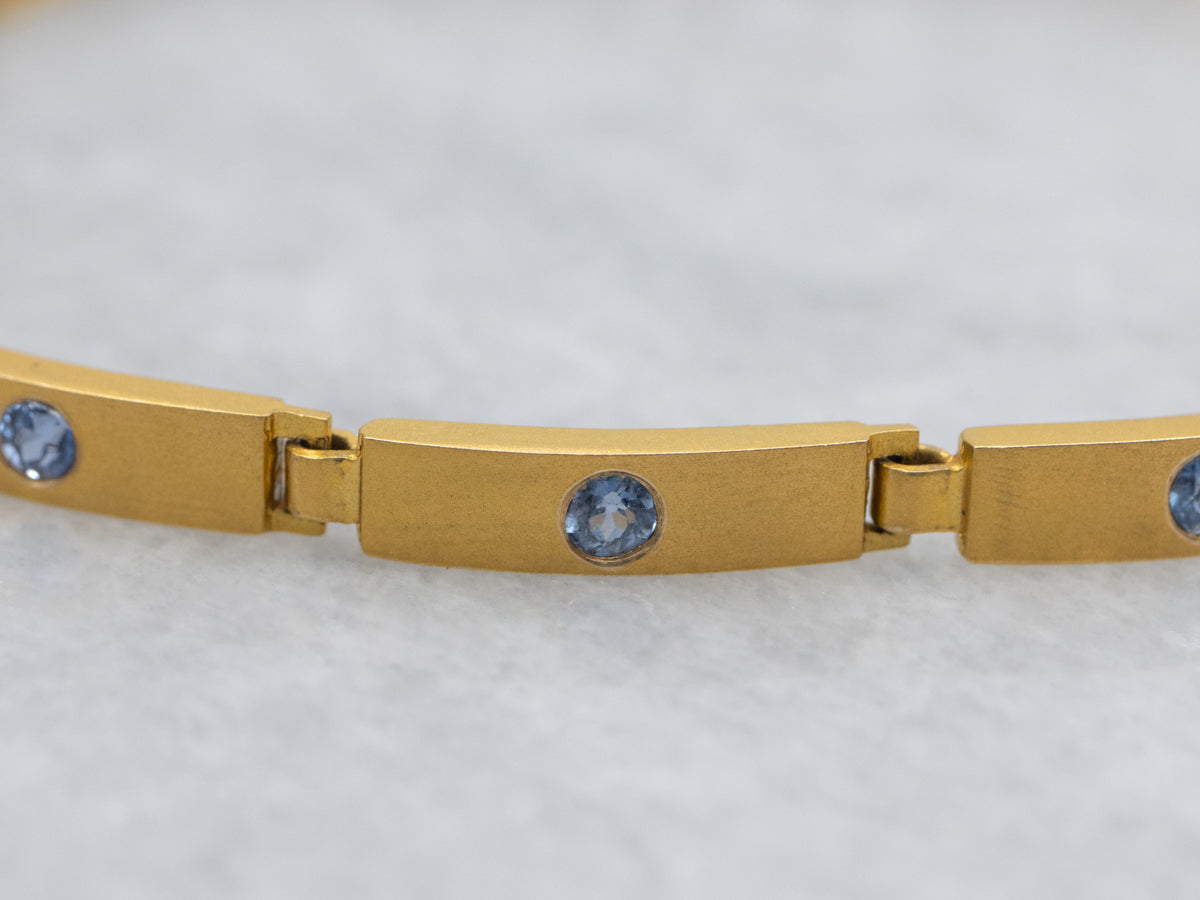 Antique Bloomed Gold and Sapphire Bar-Link Bracelet