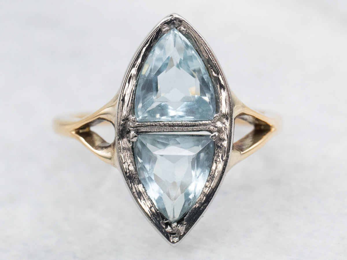 Retro Era Marquis Shaped Aquamarine Dinner Ring