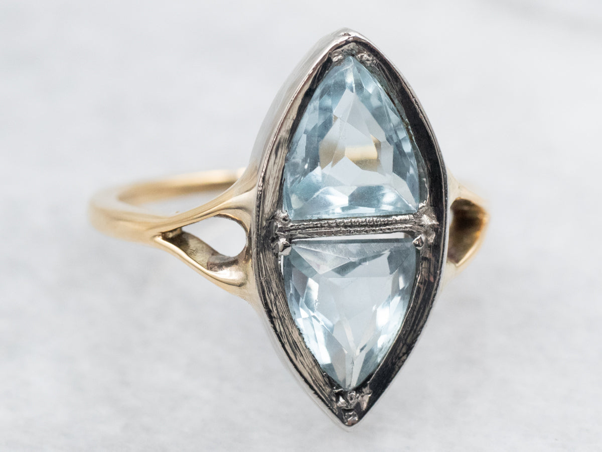 Retro Era Marquis Shaped Aquamarine Dinner Ring