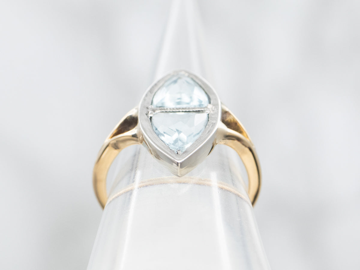 Retro Era Marquis Shaped Aquamarine Dinner Ring