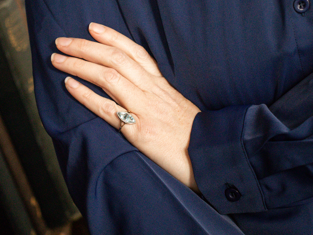 Retro Era Marquis Shaped Aquamarine Dinner Ring