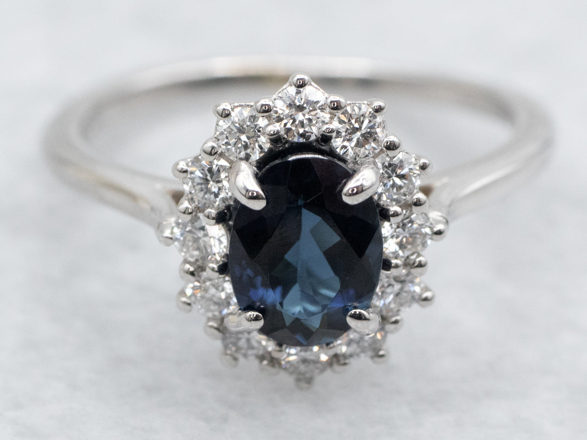 Indicolite Tourmaline Diamond Halo Ring