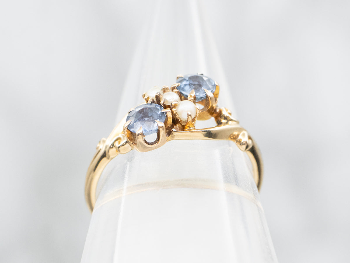 Double Sapphire and Seed Pearl Victorian Ring