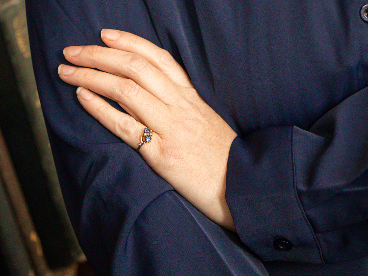 Double Sapphire and Seed Pearl Victorian Ring