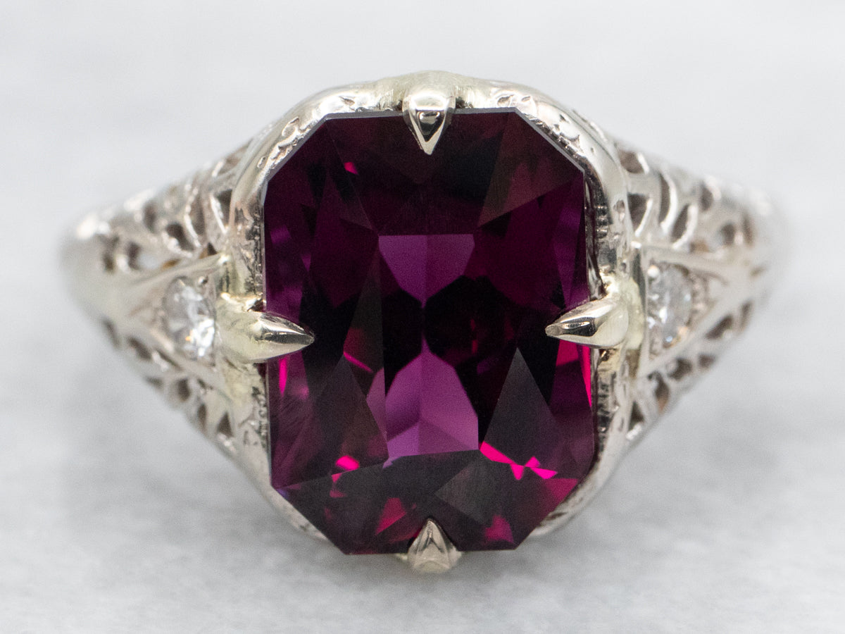 Art Deco Purple Garnet and Diamond Cocktail Ring