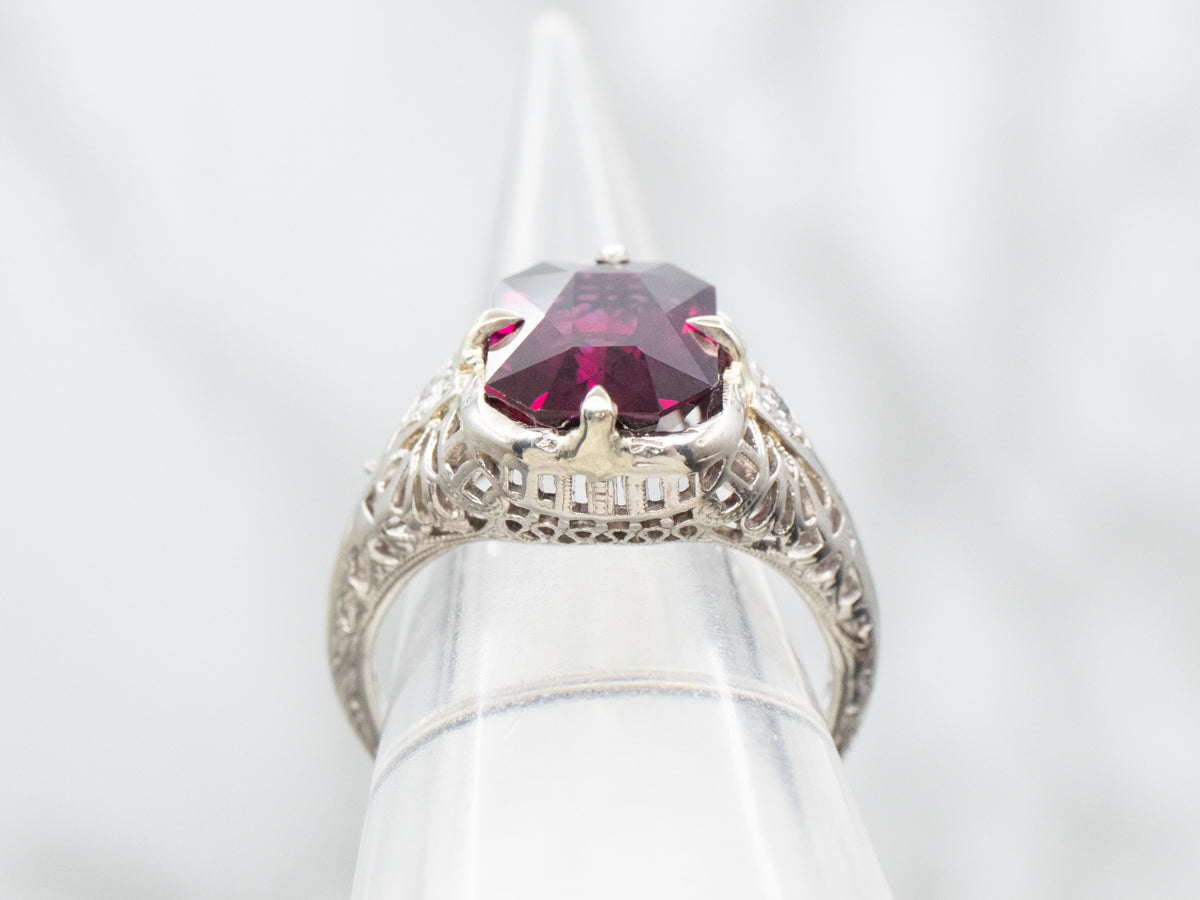 Art Deco Purple Garnet and Diamond Cocktail Ring