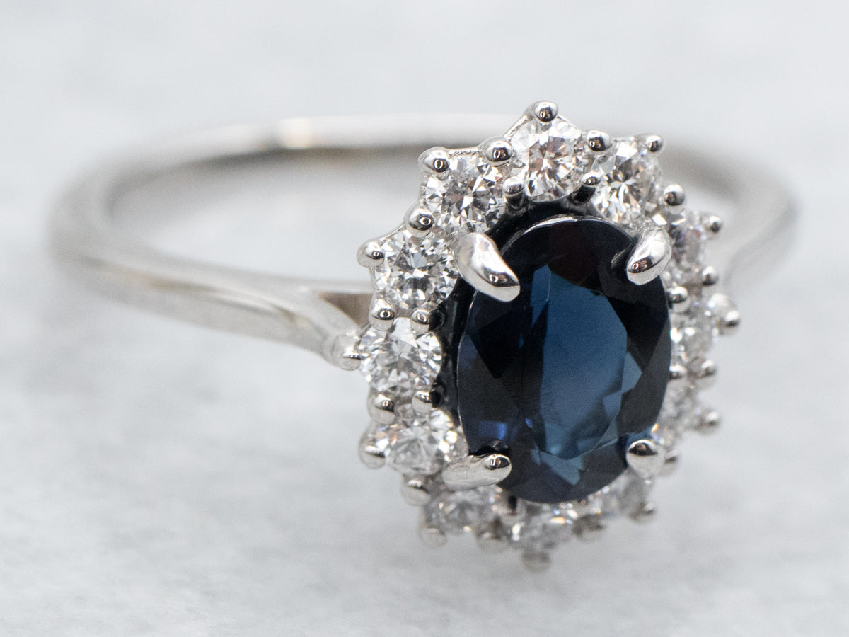 Indicolite Tourmaline Diamond Halo Ring