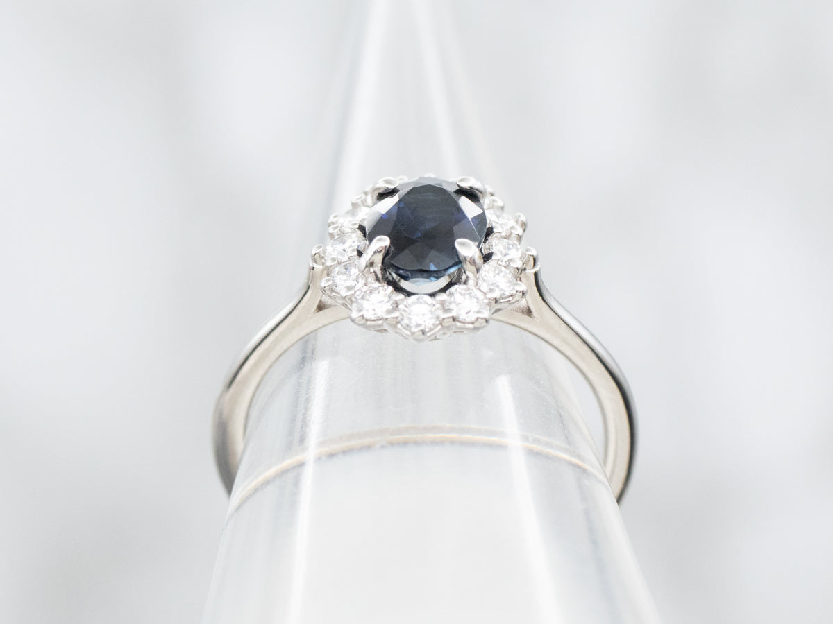 Indicolite Tourmaline Diamond Halo Ring