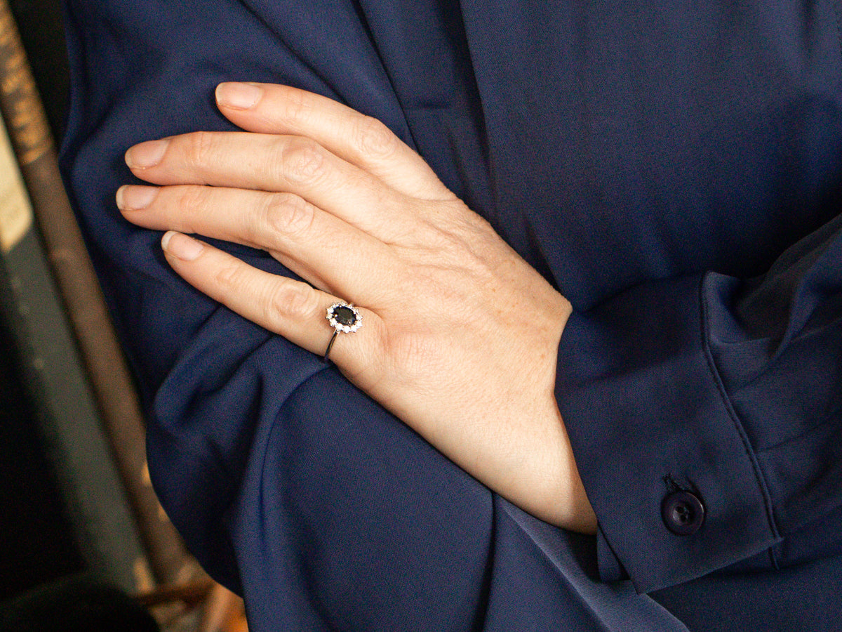 Indicolite Tourmaline Diamond Halo Ring