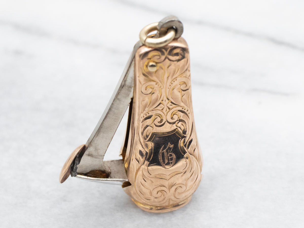 Antique Gold Cigar Cigarette Cutter Pendant