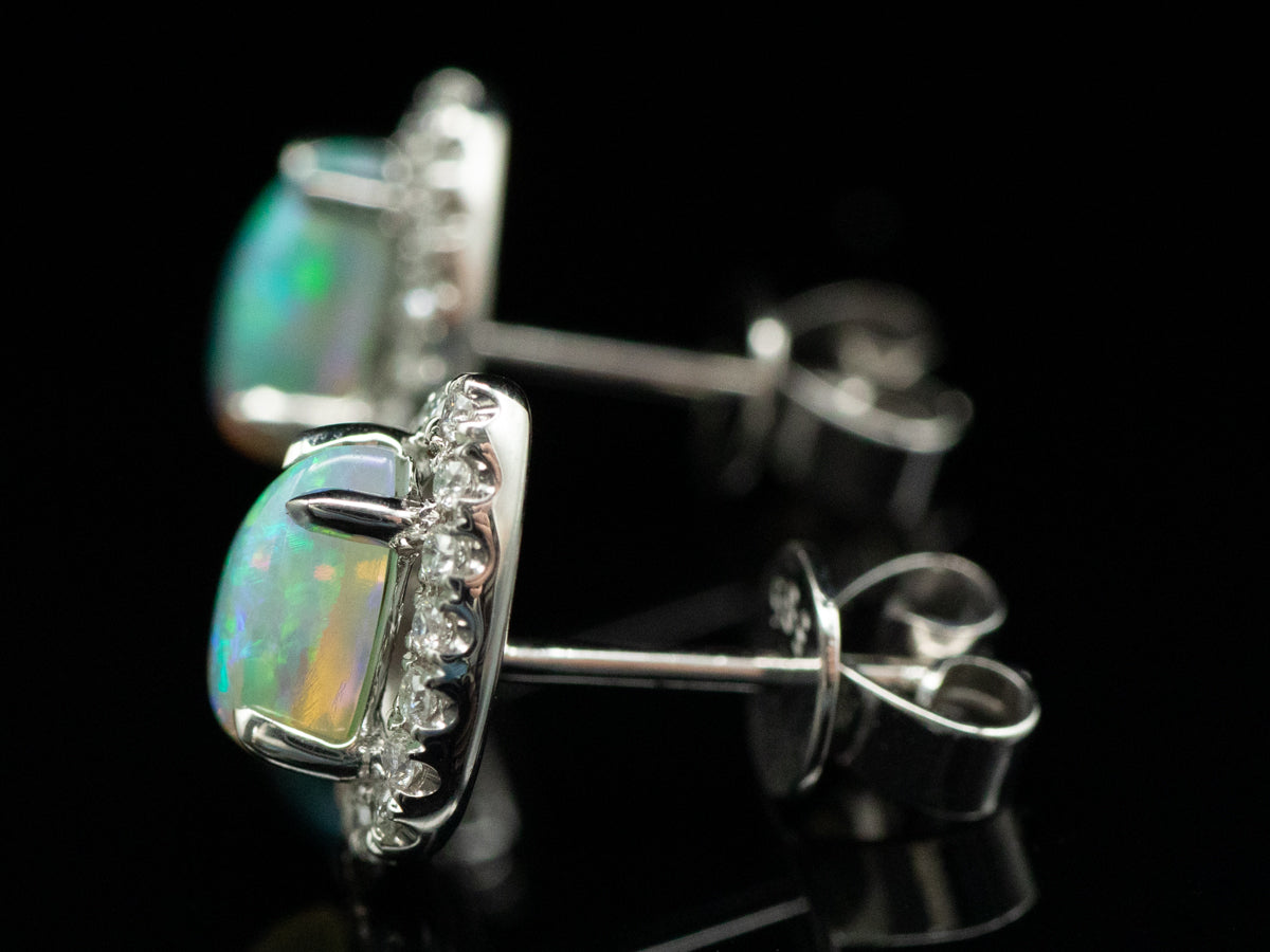 Teardrop Opal and Diamond Halo Stud Earrings