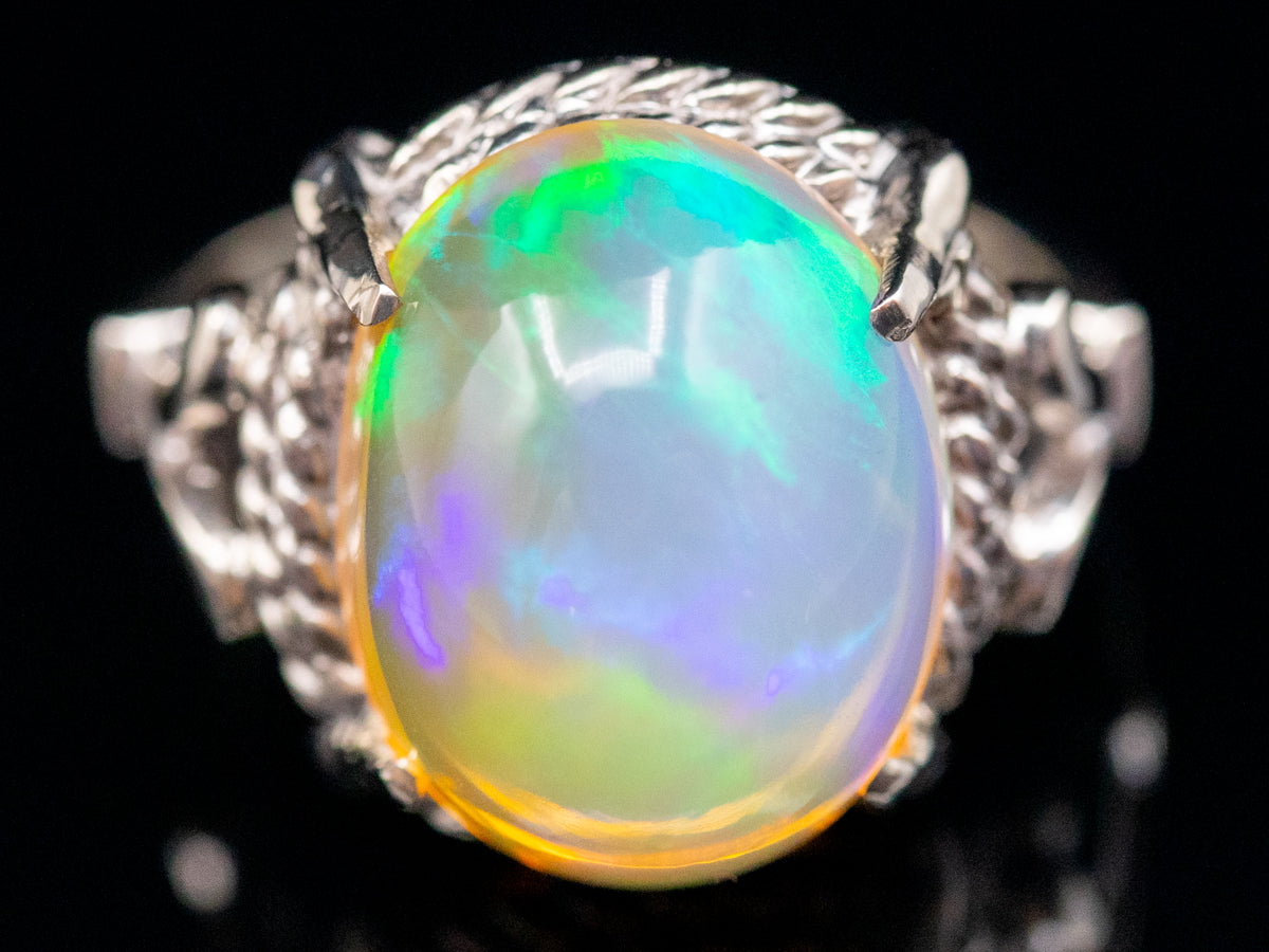 White Gold Ethiopian Opal Ladies Cocktail Ring