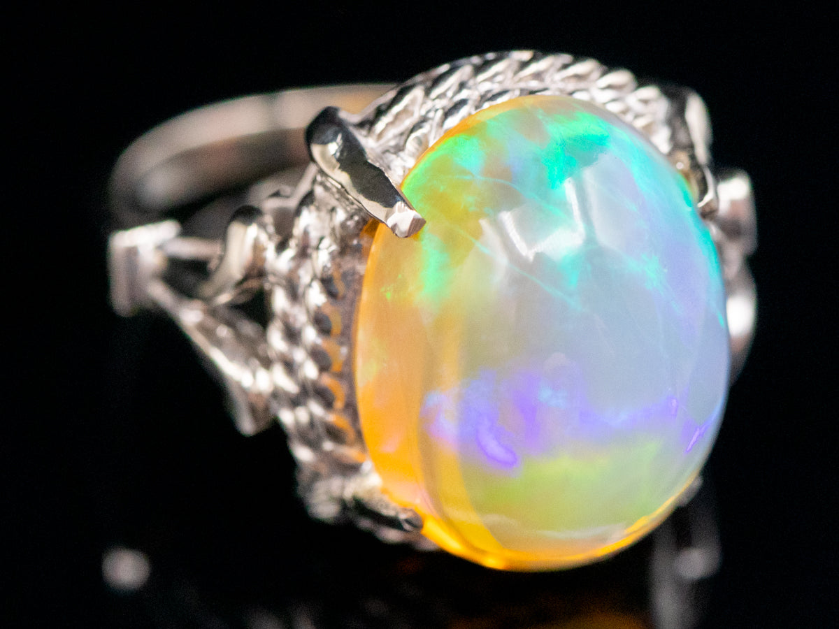 White Gold Ethiopian Opal Ladies Cocktail Ring