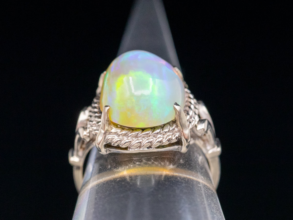 White Gold Ethiopian Opal Ladies Cocktail Ring