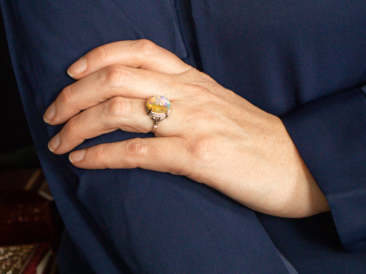 White Gold Ethiopian Opal Ladies Cocktail Ring