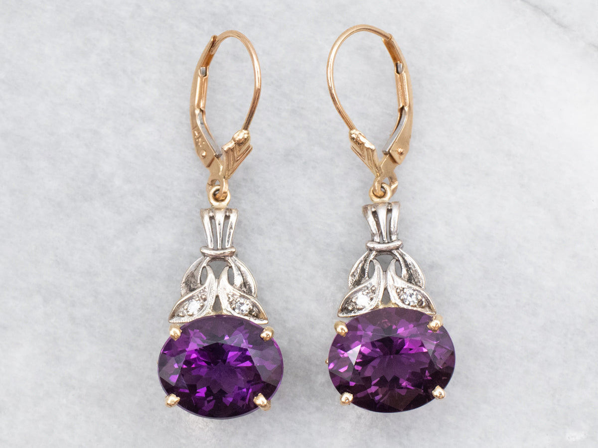 Mixed Era East to West Set Amethyst Drop Earrings