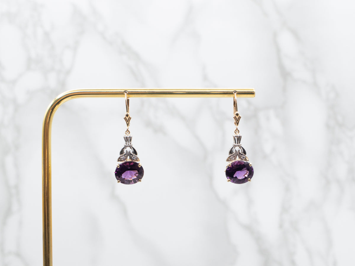 Mixed Era East to West Set Amethyst Drop Earrings