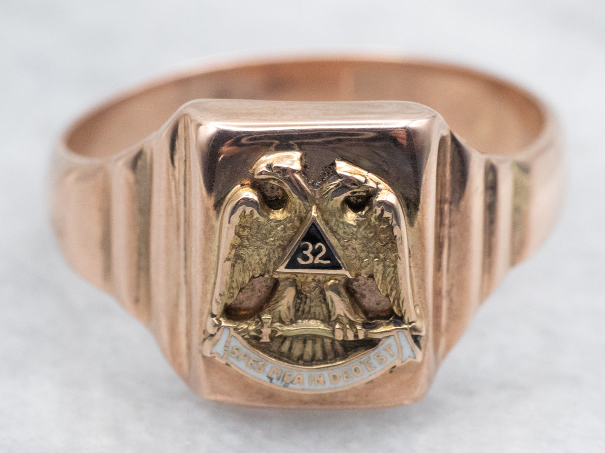 Vintage Masonic Double Eagle Enamel Statement Ring
