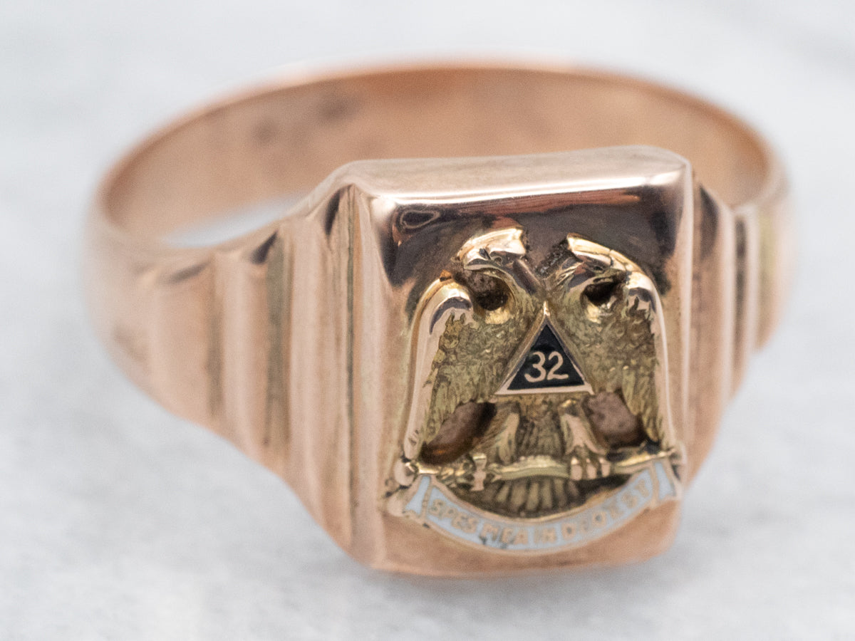 Vintage Masonic Double Eagle Enamel Statement Ring