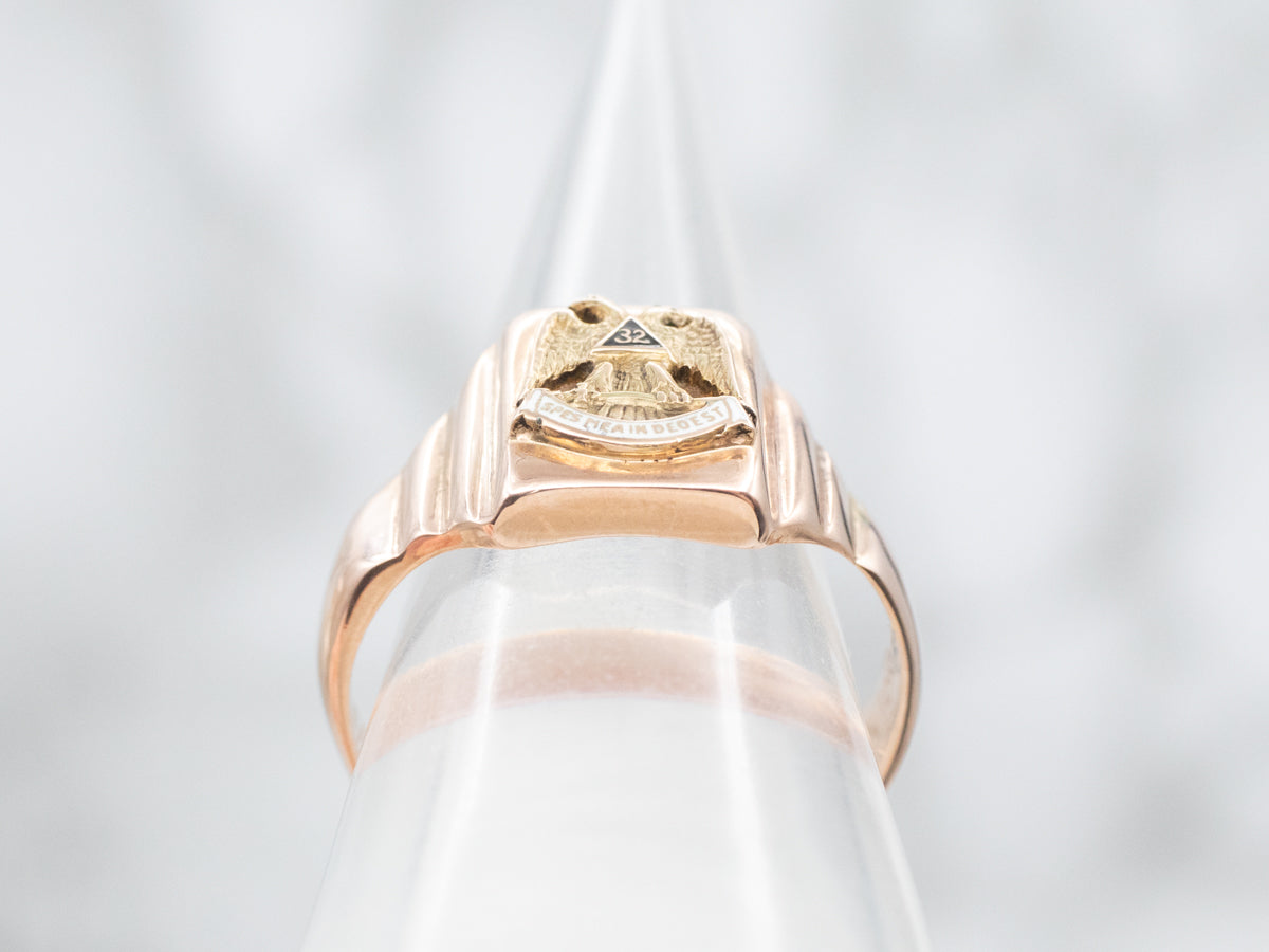 Vintage Masonic Double Eagle Enamel Statement Ring