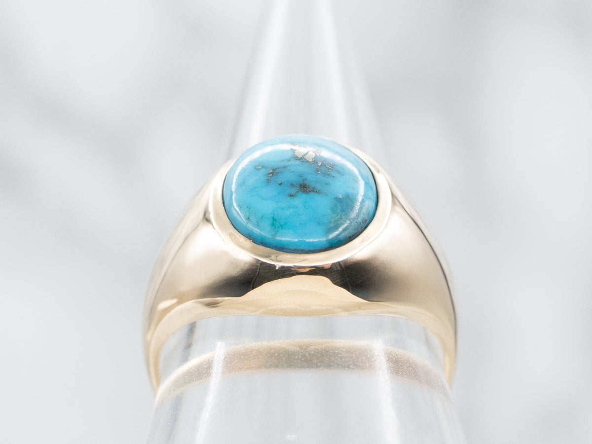 Vintage Gold Flush Set Turquoise Solitaire Ring