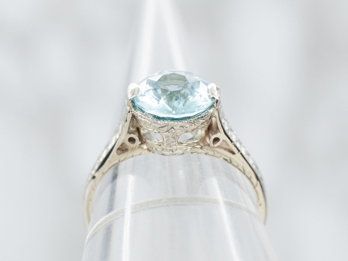 Art Deco Blue Zircon Solitaire Ring
