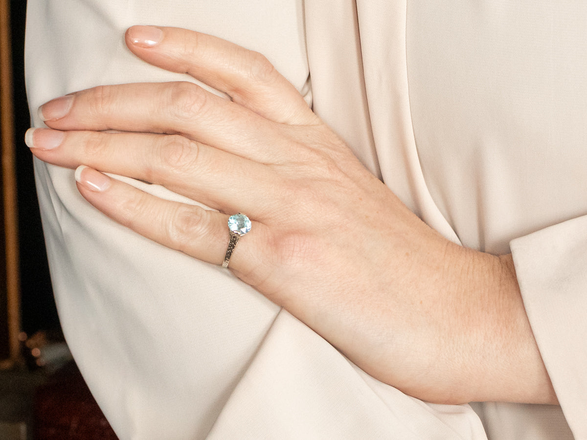 Art Deco Blue Zircon Solitaire Ring