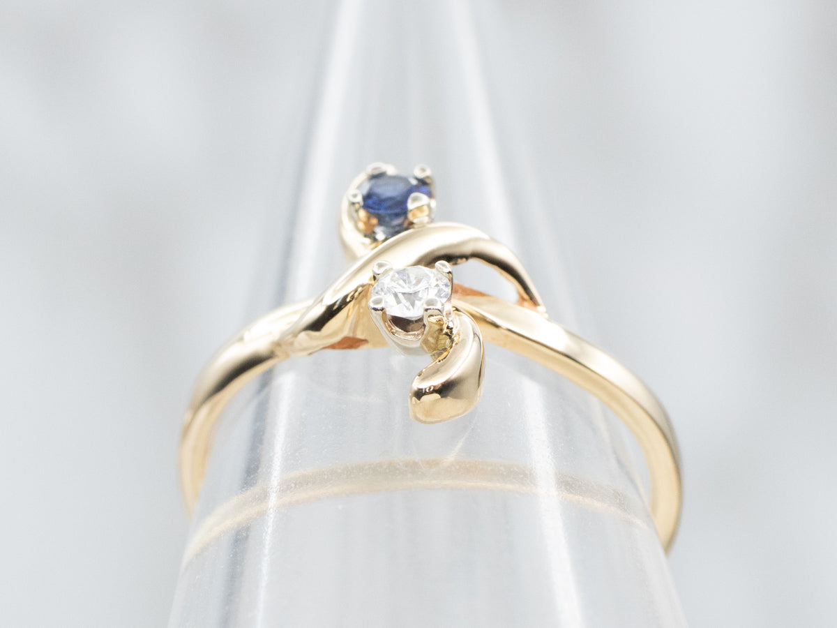 Sapphire Diamond and Gold Bypass Ring