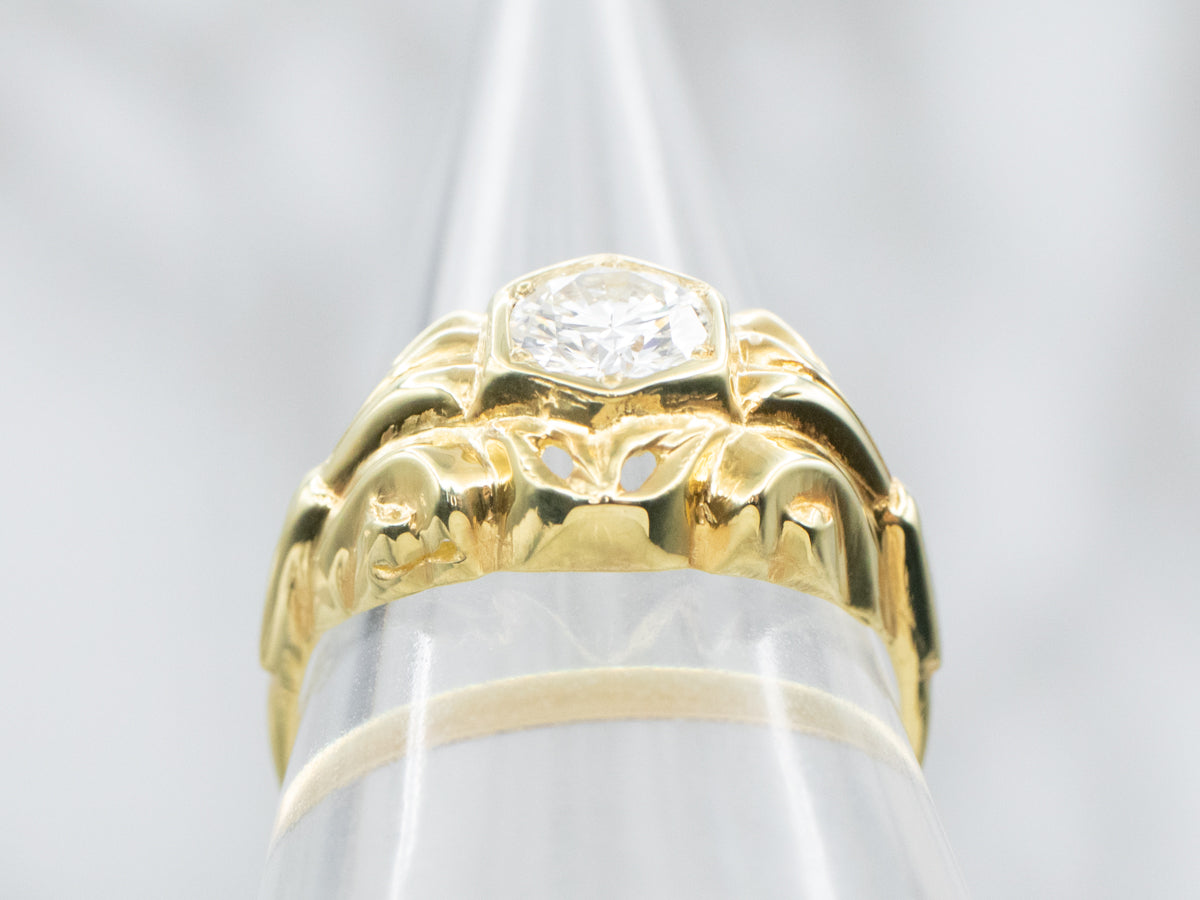 Ornate 18-Karat Gold GIA Diamond Engagement Ring