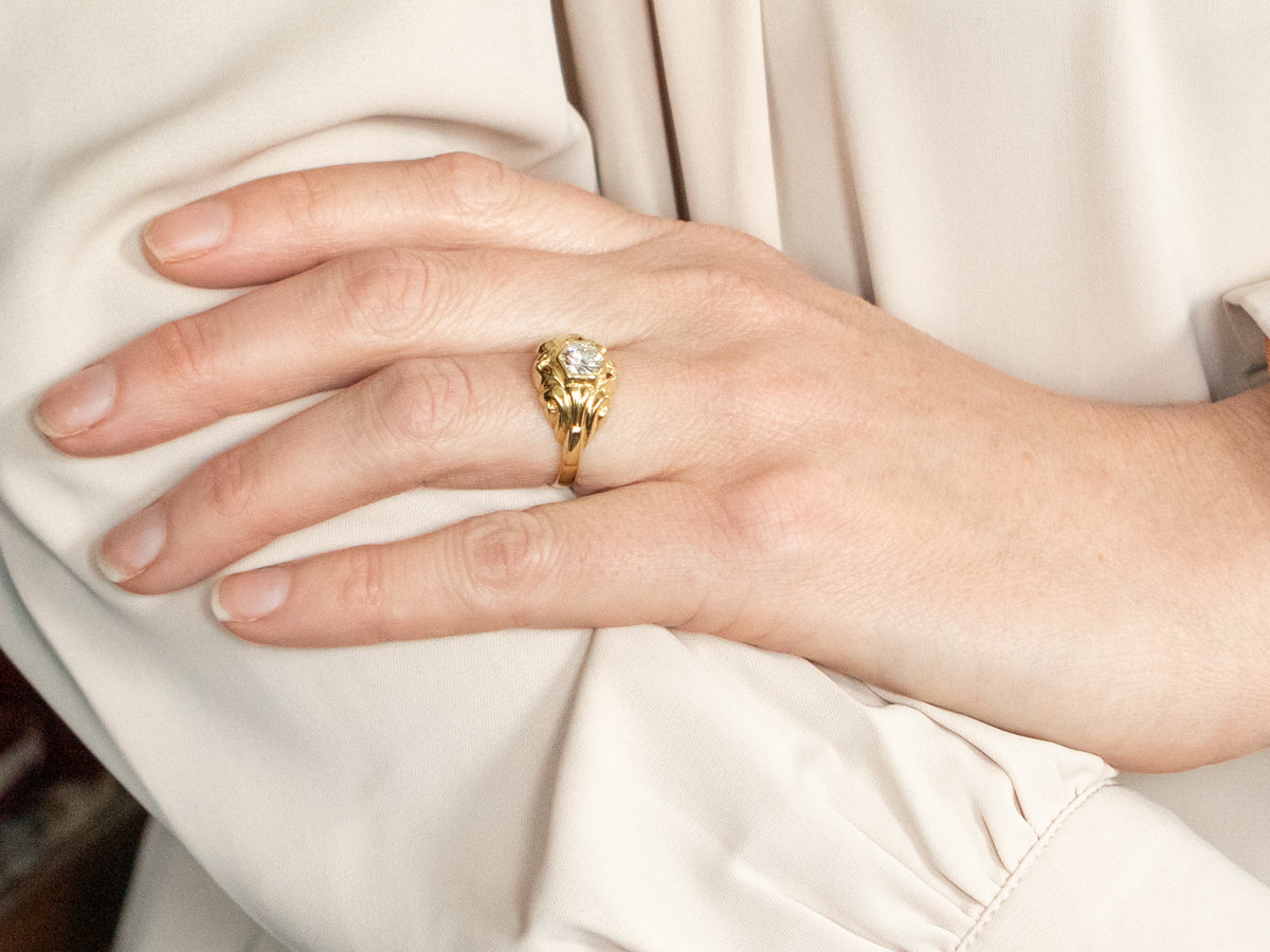 Ornate 18-Karat Gold GIA Diamond Engagement Ring