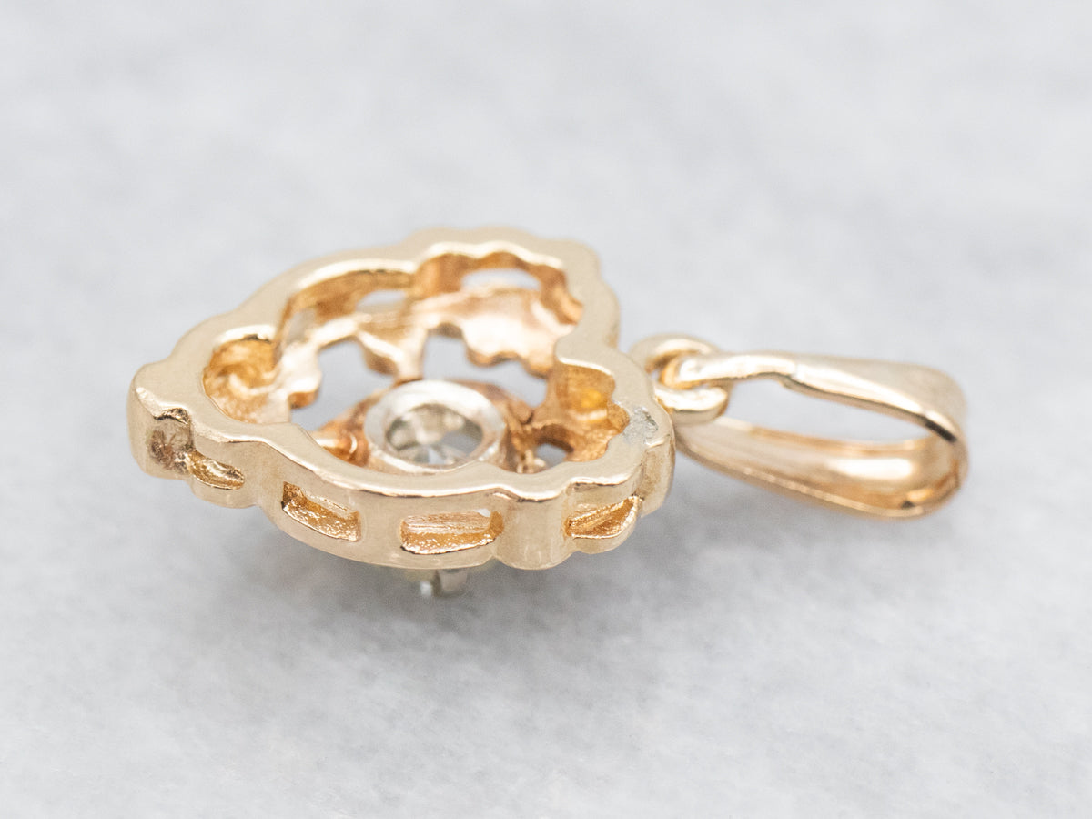 Retro Floral Diamond Heart Pendant