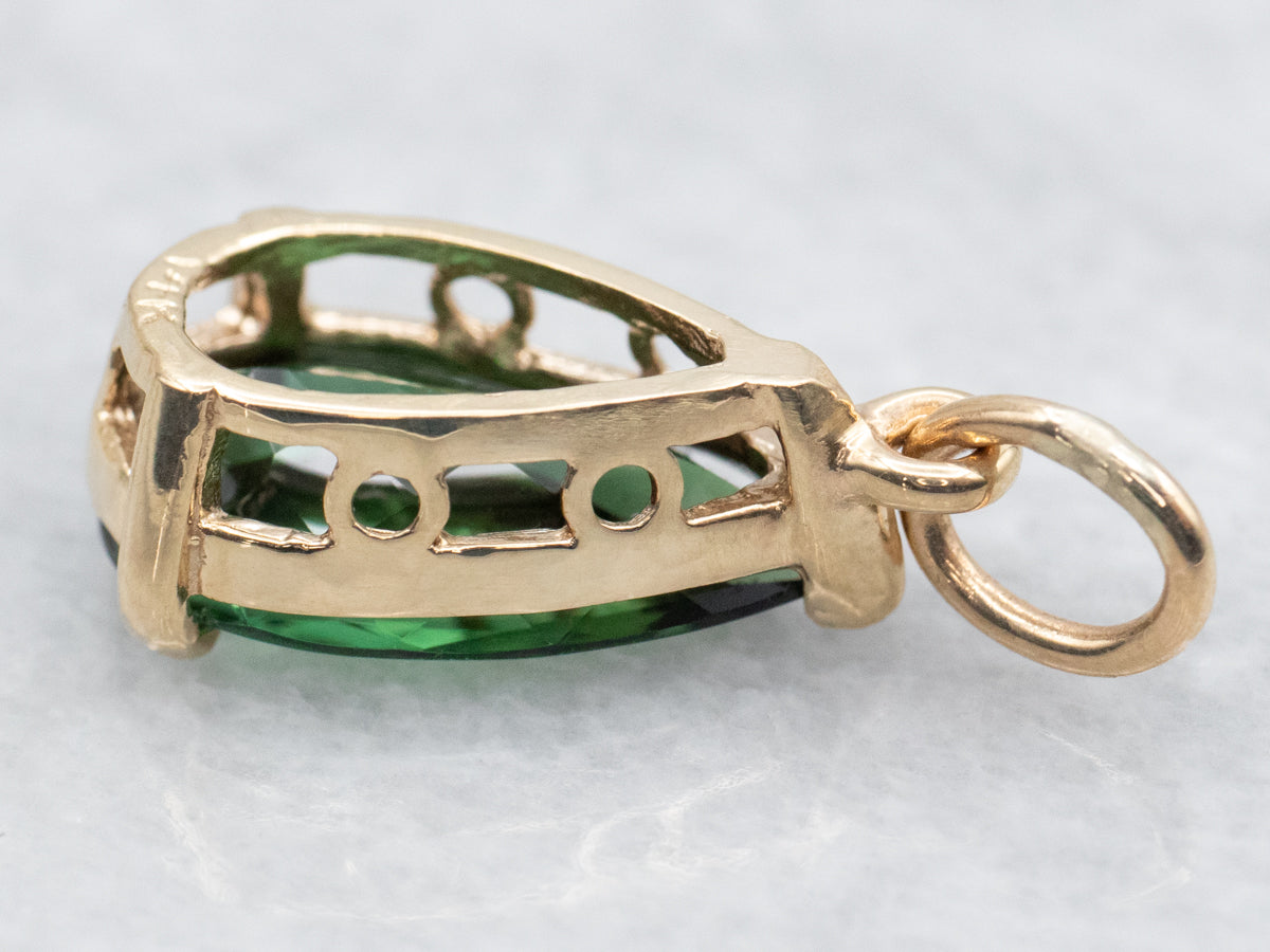 Pear Cut Green Tourmaline Solitaire Pendant