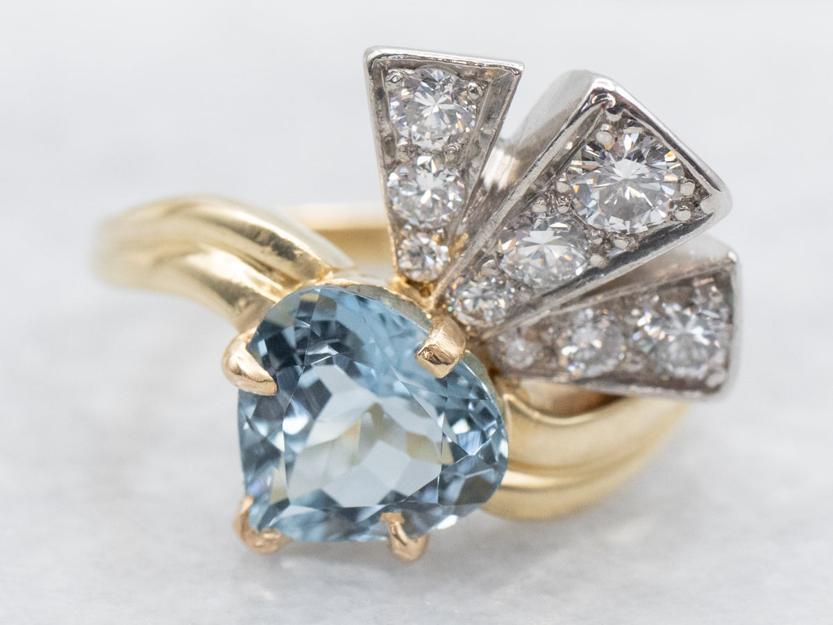 Retro Aquamarine and Diamond Ring